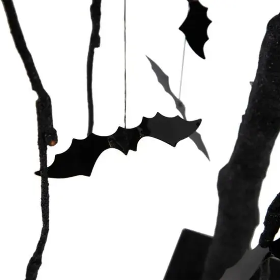 24" LED Lighted Black Glittered Halloween Willow Tree with Bats {7}