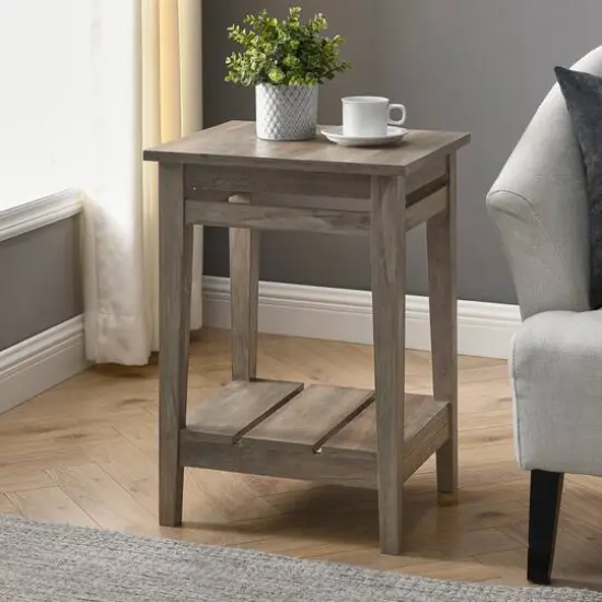 Walker Edison 18" Gray Wash Farmhouse Trim Side Table {3}