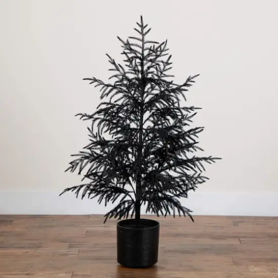 4ft. Artificial Halloween Real Touch Black Norfolk Pine Christmas Tree with Natural Look {6}