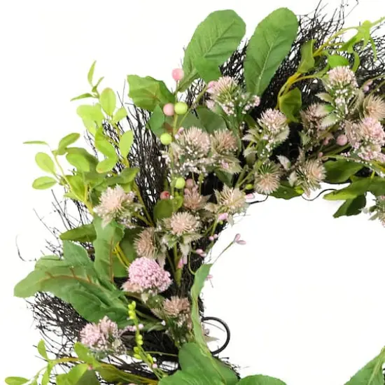 24" Light Pink Spring Echinops Floral Wreath {4}