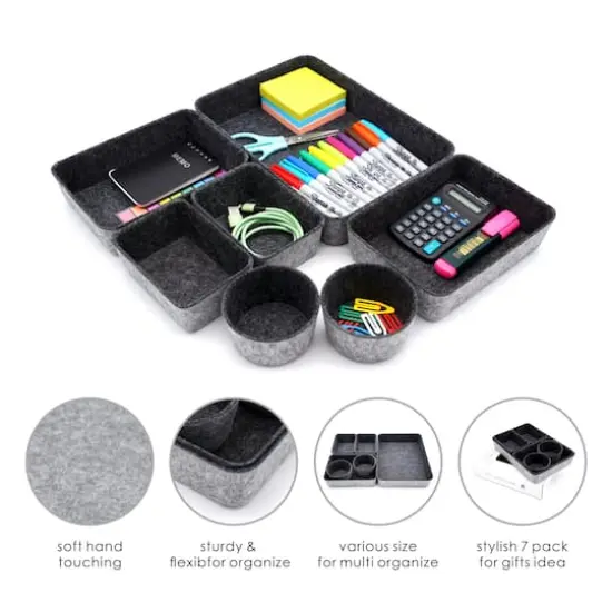 Welaxy 7 Piece Felt Round Cups & Trays Drawer Organizer Set Charcoal {4}