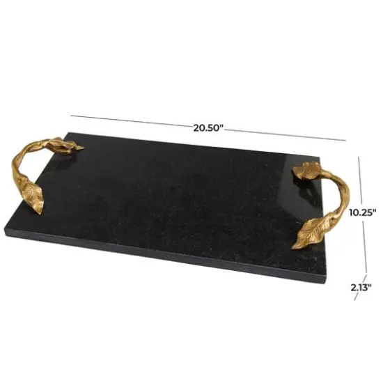 20.5" Black Marble Rectangular Tray with Gold Leaf Handles {4}