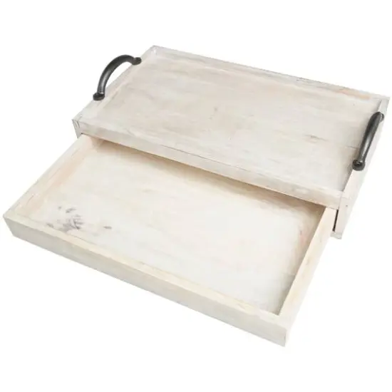 18.25" Wood Hidden Drawer Tray with Black Metal Handles Cream {1}