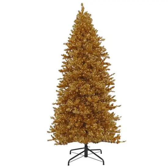 9ft. Pre-Lit True Gold Metallic Artificial Christmas Tree, White LED Lights {1}