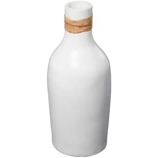 20" White Ceramic Vase with Wrapped Rattan Detailing {5}