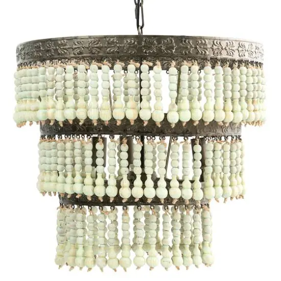 Hello Honey® 21.3" 3-Tier Round Metal Chandelier With 3 Lights & Hanging Wood Beads {3}