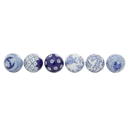 3" Blue & White Patterned Ceramic Vase Filler Orb Set {1}