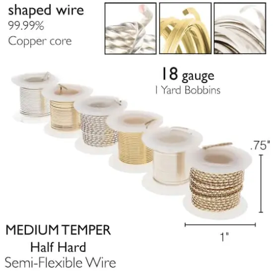 The Beadsmith&reg; Wire Elements&trade; 18 Gauge Tarnish Resistant Medium Temper Assorted Shapes Wire, 6ct. {8}