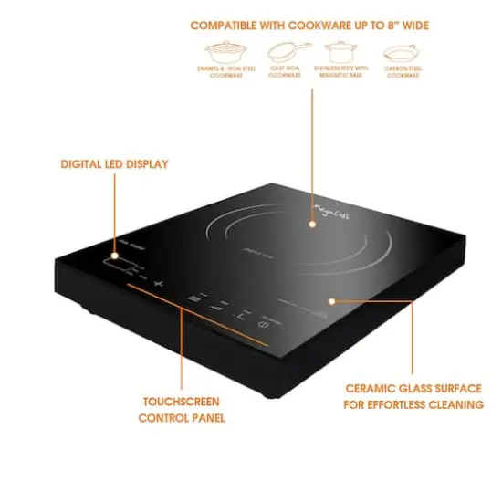 MegaChef Portable 1400W Single Induction Countertop Cooktop With Digital Control Panel {3}