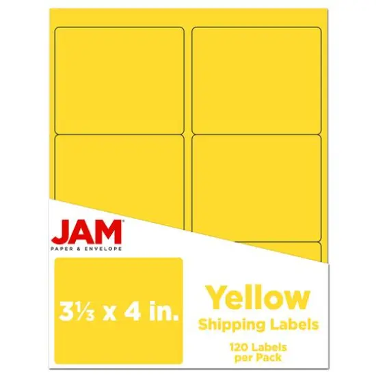 JAM Paper Adhesive Shipping Labels, 3.33" x 4" Yellow {1}
