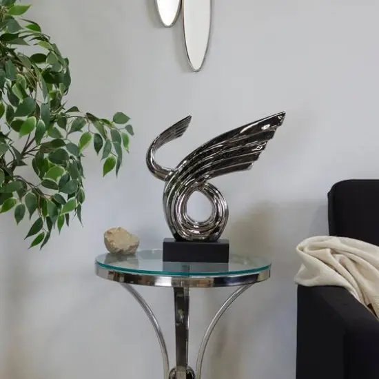 15" Porcelain Wing Abstract Sculpture with Black Base Silver {4}