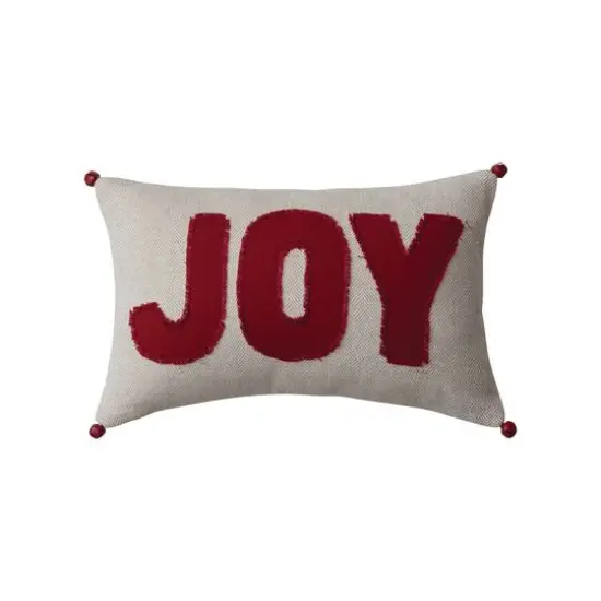 Hello Honey&reg; 6" Red Joy Appliqu&eacute; Woven Cotton Lumbar Pillow with Jingle Bells {1}