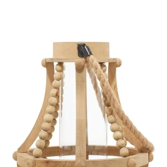 Beige Recycled Wood Farmhouse LED Lantern, 16" x 10" x 10" {7}