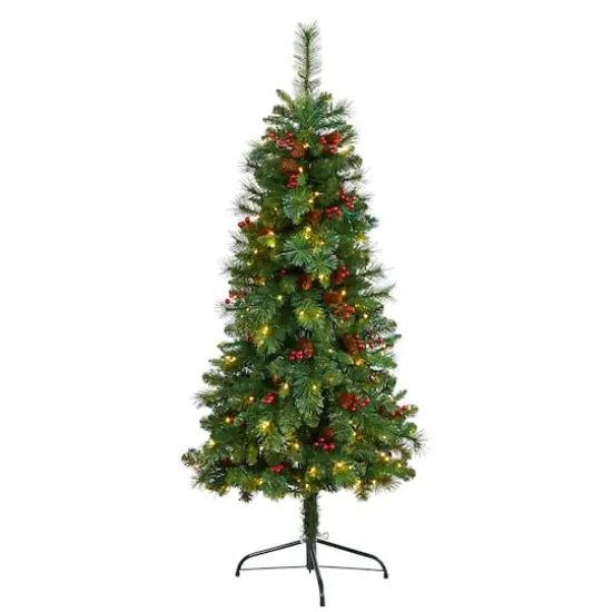 5ft. Pre-Lit Flat Back Montreal Mountain Pine Artificial Christmas Tree, White LED Lights {1}