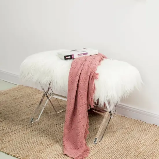 Glitzhome&reg; 25.5" White Faux Fur Acrylic Bench {4}