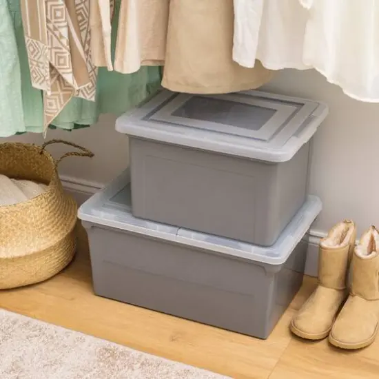 IRIS Gray & Clear 35qt. Snap Tight Plastic File Organizer Box With Lid {14}