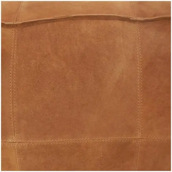 28" Leather Low Profile Square Pouf with Patchwork Design Light Brown {7}