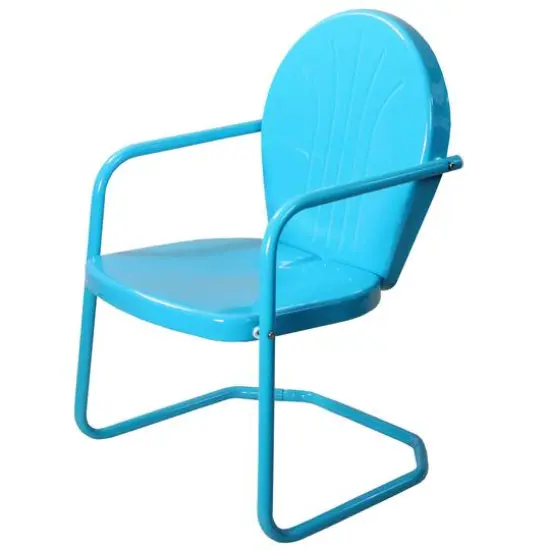 34" Turquoise Blue Retro Style Outdoor Metal Tulip Chair {1}
