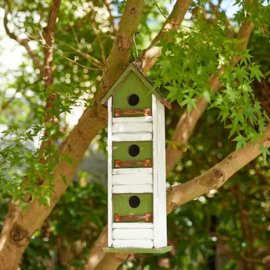 Glitzhome&reg; 18" Distressed Wood Cottage with Shutter Texture Birdhouse {5}