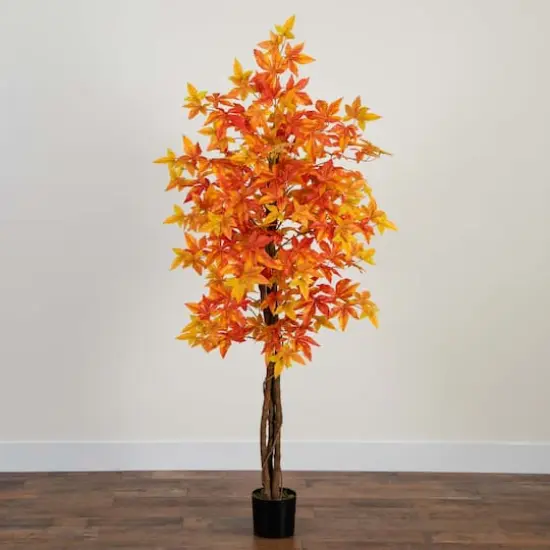 6ft. Deluxe Potted Artificial Autumn Maple Tree {4}