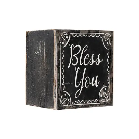 Hello Honey&reg; 6.5" Black & White Bless You Wood Tissue Box {4}