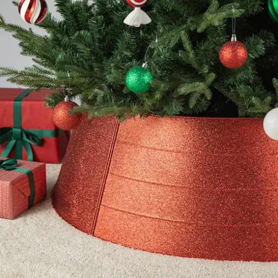 Glitzhome&reg; 3ft. Red Glitter Metal Tree Collar {4}