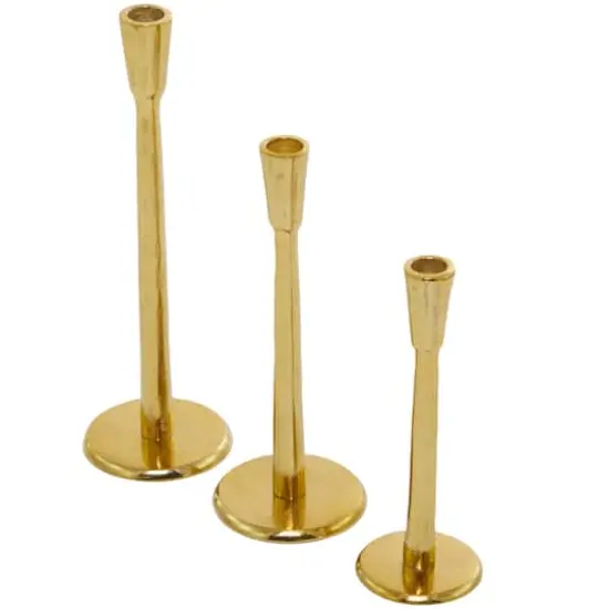 Gold Aluminum Tapered Candle Holder Set {3}