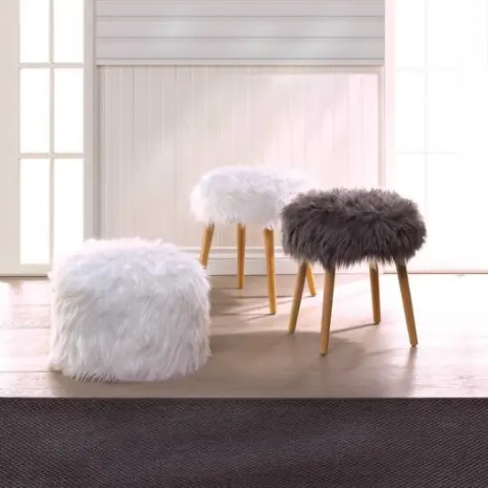 12" Fuzzy White Ottoman Pouf {5}