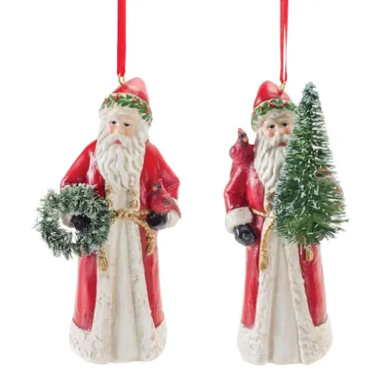 Santa with Cardinal Bird Ornament Set {3}