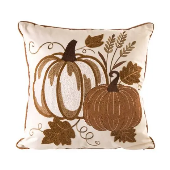 Glitzhome&reg; Cotton Embroidered Pumpkin Pillow Cover {10}