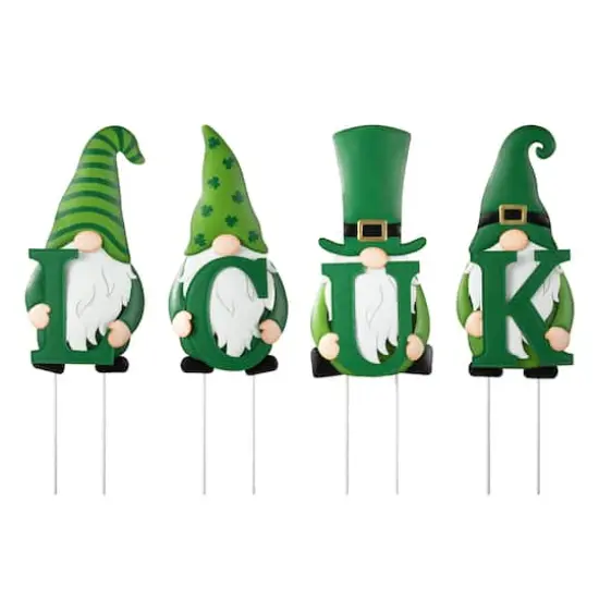 Glitzhome® 24" Set of 4 Metal St. Patrick's LUCK Gnome yard stake or Standing Decor or Wall Decor {1}