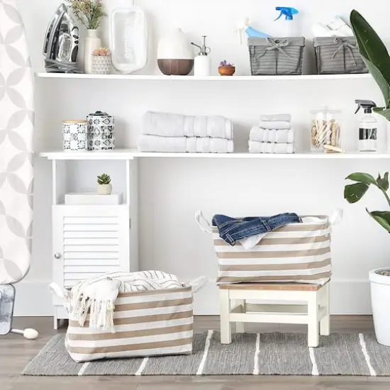 DII&reg; Striped Laundry Bins, 2ct. Stone Stripe {5}