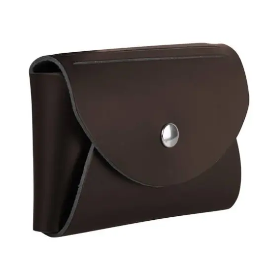 JAM Paper Italian Leather Business Card Holder Case with Round Flap Dark Brown {5}