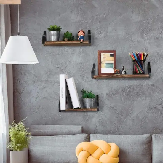 NEX&trade; Brown Rustic Wood Floating Shelves Set {6}