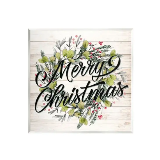 Stupell Industries Merry Christmas Botanical Wreath Wall Plaque Art {1}