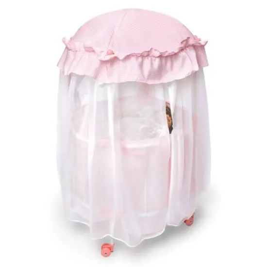 Badger Basket Pink & White Royal Pavilion Round Doll Crib with Canopy & Bedding {6}