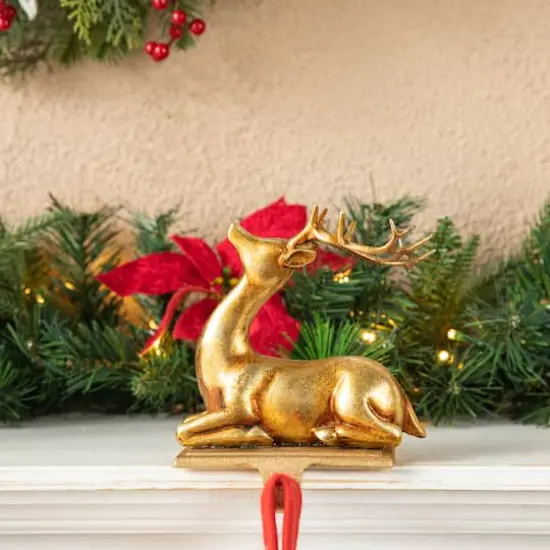 Glitzhome® Gold Standing & Sitting Reindeer Stocking Holder Set {5}