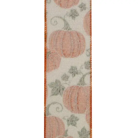 Reliant 2.5" x 10yd. Muslin Wired Leafy Pumpkin Sparkle Ribbon {4}