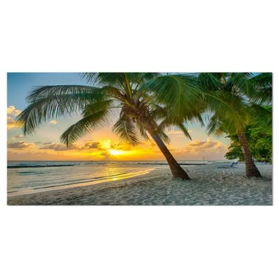 Designart - Beach in Caribbean Island of Barbados - Modern Seascape Canvas Artwork {1}