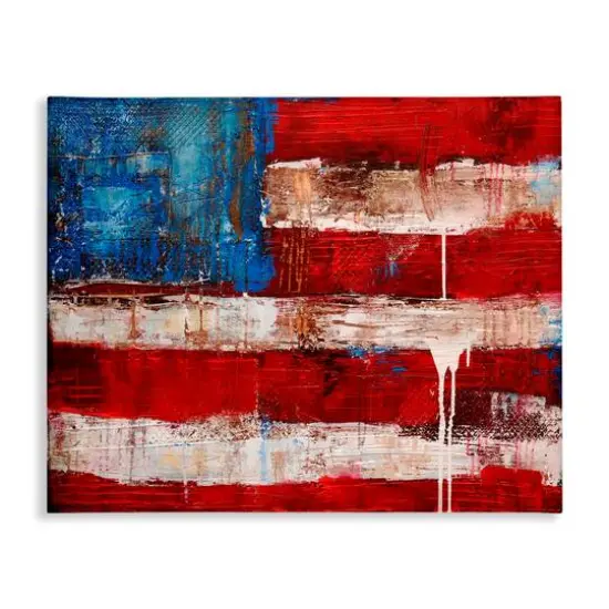 Stupell Industries Rustic United States Flag with Distressed Paint Drip Canvas Wall Art {1}