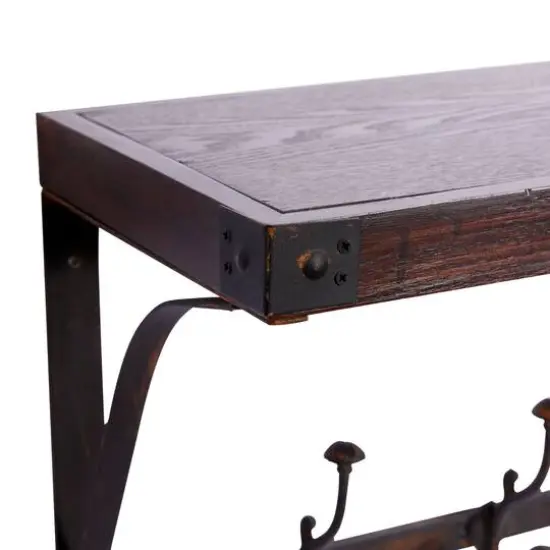 Brown Wood Industrial Wall Hooks with Shelf {5}