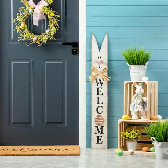 Glitzhome&reg; 42" Wooden Easter Bunny Porch Sign {3}