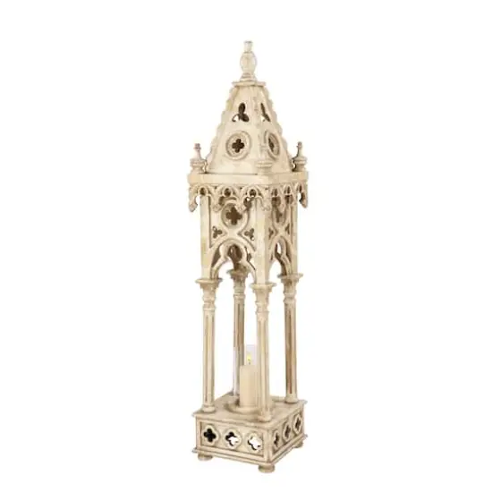 4.5ft. White Wood Vintage Candle Holder Lantern {1}