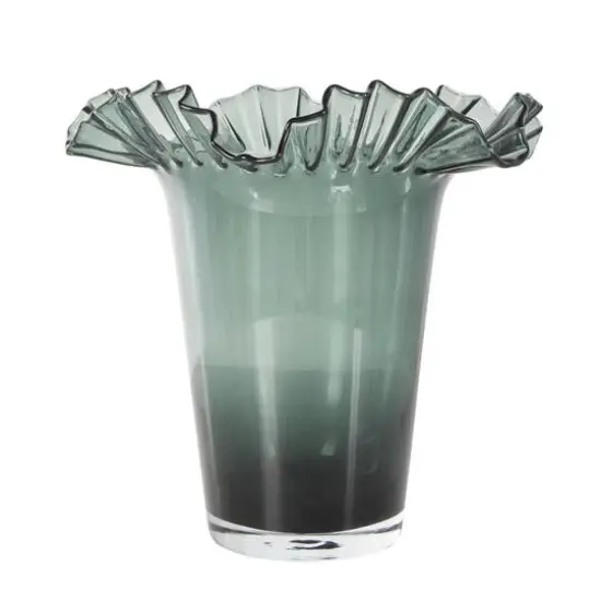 Green Glass Floral Tulip Inspired Ombre Vase with Wavy Opening {10}