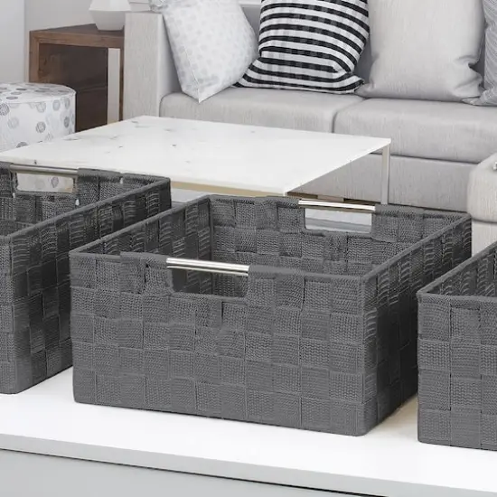 Sorbus 3-Piece Woven Basket Set Gray {5}