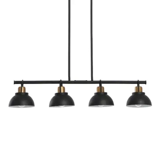 Hello Honey&reg; Robert Stevenson Lighting Walsh Metal 4-Light Linear Chandelier with Shades Matte Black/Natural Brass {1}