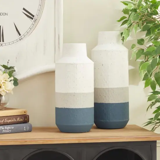 Set of 2 White Metal Coastal Style Vase 16", 14" {8}