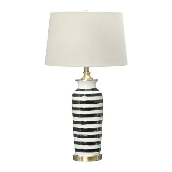 Hello Honey&reg; Black & White Striped Ceramic Table Lamp {1}