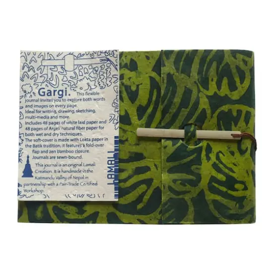 Lama Li Gargi Soft Cover Handmade Journal, 5.9" x 8.7" Olive Batik {4}