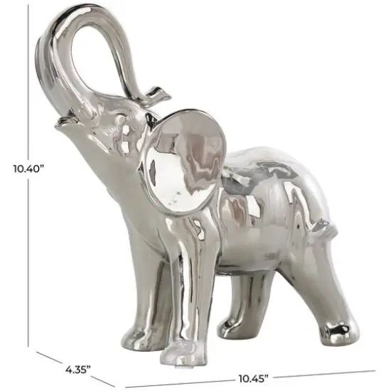 10" Silver Ceramic Elephant Standing Sculpture {8}